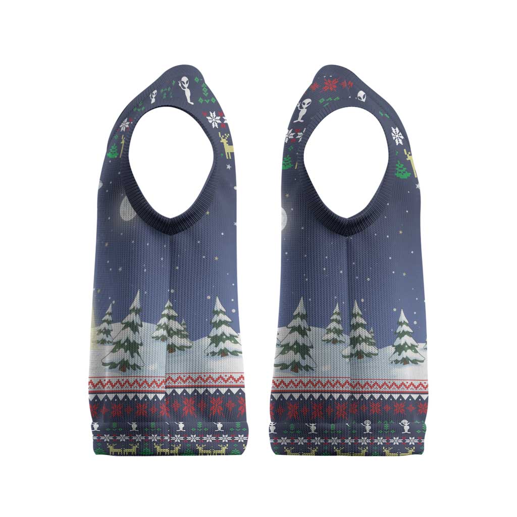 Christmas Alien Pattern with UFO Abduction of Santa Reindeer Snowy Forest Christmas Knitted V-Neck Vest Xmas Holiday Patterns - Wonder Print Shop