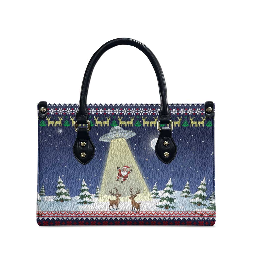 Christmas Alien Pattern with UFO Abduction of Santa Reindeer Snowy Forest Leather Bag Xmas Holiday Patterns - Wonder Print Shop