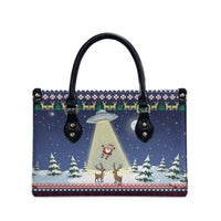 Christmas Alien Pattern with UFO Abduction of Santa Reindeer Snowy Forest Leather Bag Xmas Holiday Patterns - Wonder Print Shop