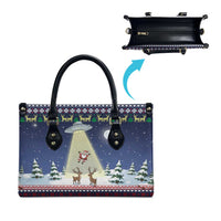 Christmas Alien Pattern with UFO Abduction of Santa Reindeer Snowy Forest Leather Bag Xmas Holiday Patterns - Wonder Print Shop