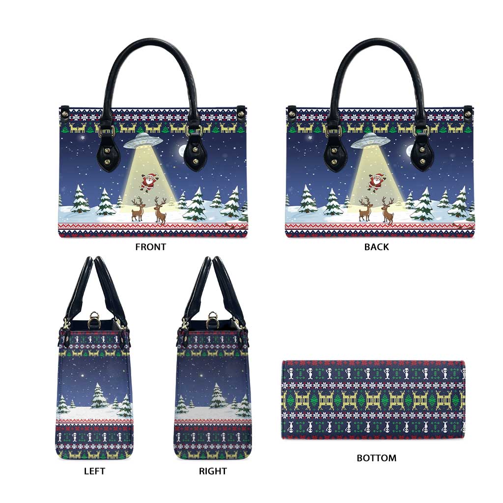 Christmas Alien Pattern with UFO Abduction of Santa Reindeer Snowy Forest Leather Bag Xmas Holiday Patterns - Wonder Print Shop