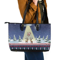 Christmas Alien Pattern with UFO Abduction of Santa Reindeer Snowy Forest Leather Tote Bag Xmas Holiday Patterns - Wonder Print Shop