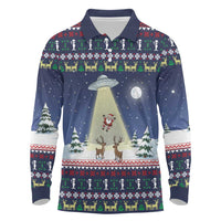 Christmas Alien Pattern with UFO Abduction of Santa Reindeer Snowy Forest Long Sleeve Polo Shirt Xmas Holiday Patterns - Wonder Print Shop