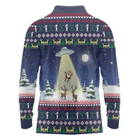 Christmas Alien Pattern with UFO Abduction of Santa Reindeer Snowy Forest Long Sleeve Polo Shirt Xmas Holiday Patterns - Wonder Print Shop