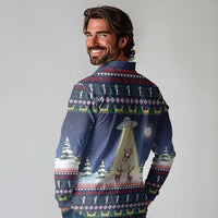 Christmas Alien Pattern with UFO Abduction of Santa Reindeer Snowy Forest Long Sleeve Polo Shirt Xmas Holiday Patterns - Wonder Print Shop
