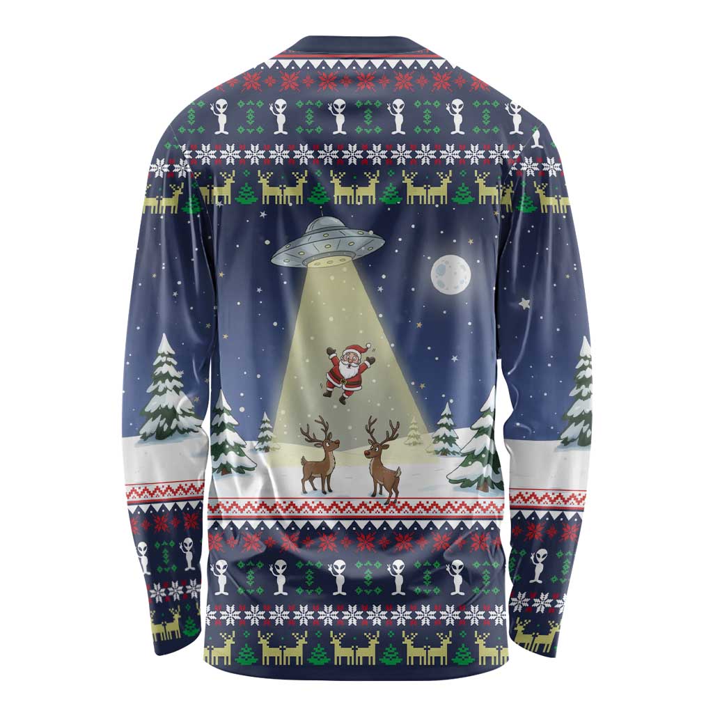 Christmas Alien Pattern with UFO Abduction of Santa Reindeer Snowy Forest Long Sleeve Shirt Xmas Holiday Patterns - Wonder Print Shop