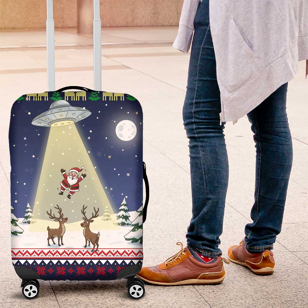 Christmas Alien Pattern with UFO Abduction of Santa Reindeer Snowy Forest Luggage Cover Xmas Holiday Patterns - Wonder Print Shop