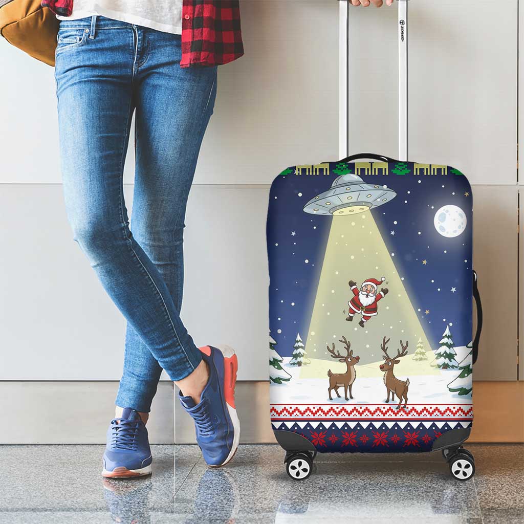 Christmas Alien Pattern with UFO Abduction of Santa Reindeer Snowy Forest Luggage Cover Xmas Holiday Patterns - Wonder Print Shop