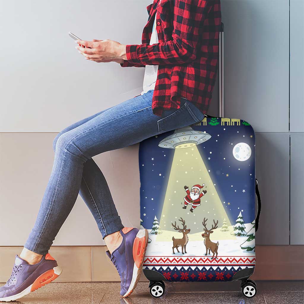 Christmas Alien Pattern with UFO Abduction of Santa Reindeer Snowy Forest Luggage Cover Xmas Holiday Patterns - Wonder Print Shop