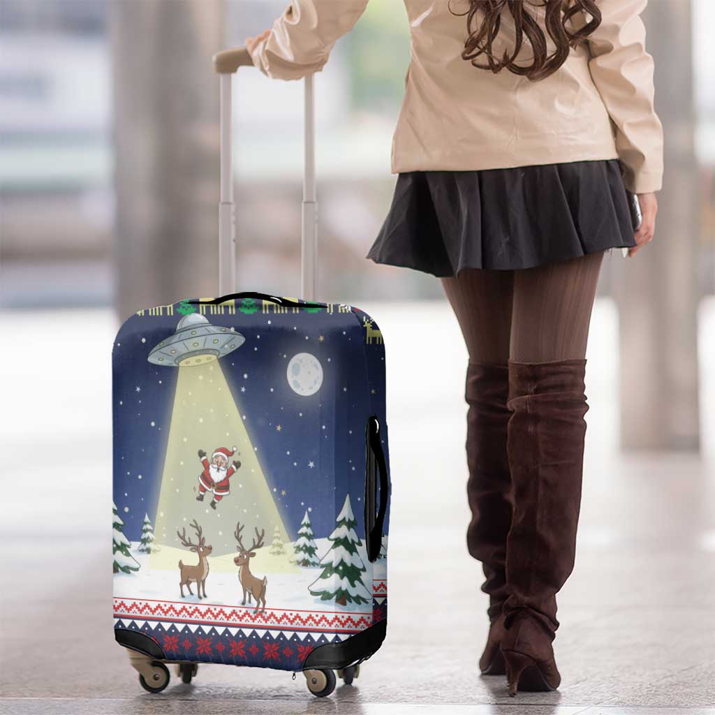 Christmas Alien Pattern with UFO Abduction of Santa Reindeer Snowy Forest Luggage Cover Xmas Holiday Patterns - Wonder Print Shop