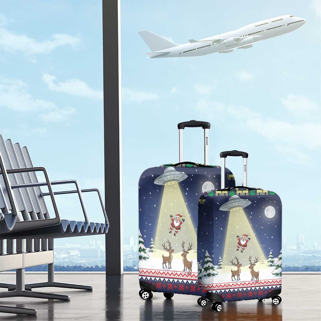 Christmas Alien Pattern with UFO Abduction of Santa Reindeer Snowy Forest Luggage Cover Xmas Holiday Patterns - Wonder Print Shop