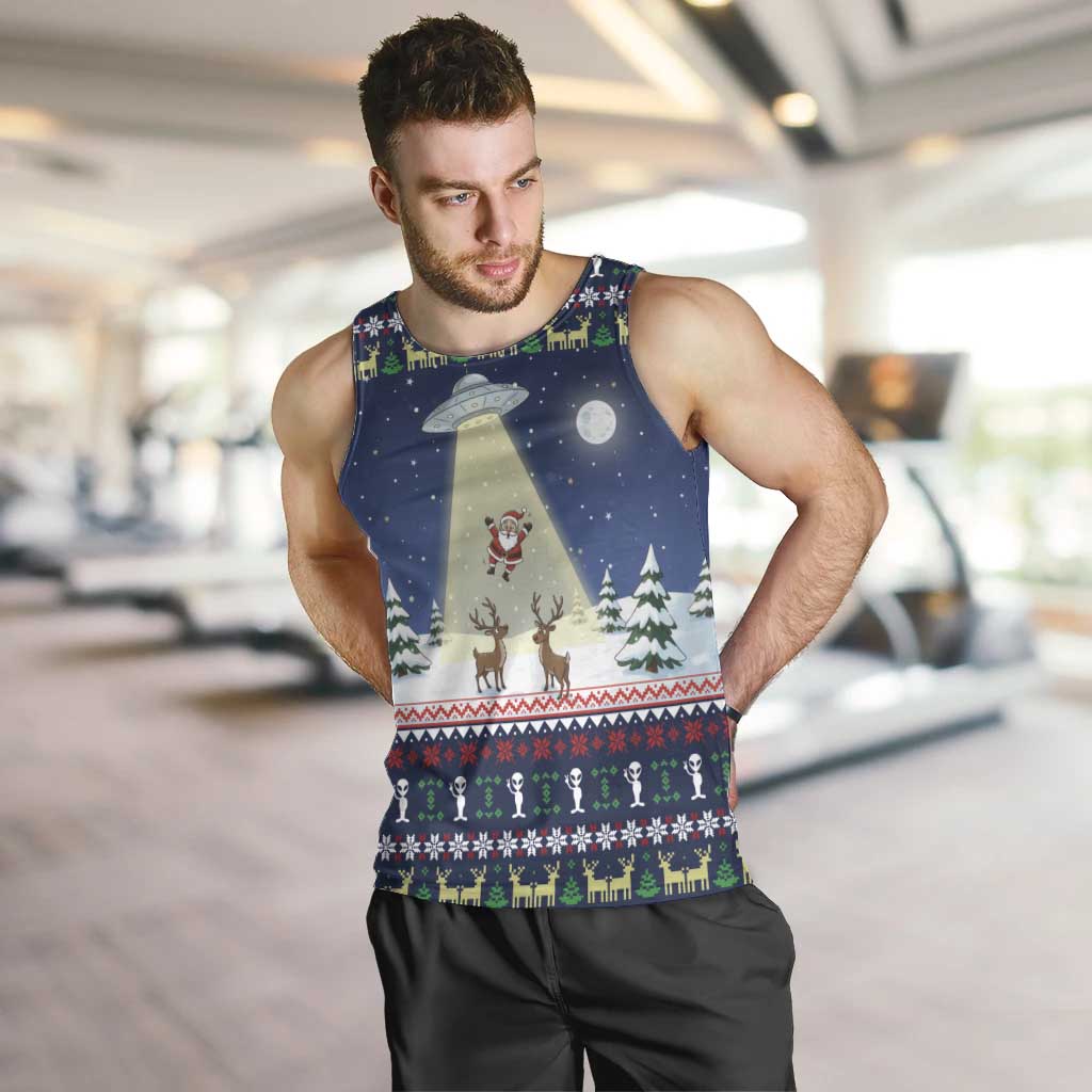 Christmas Alien Pattern with UFO Abduction of Santa Reindeer Snowy Forest Men Tank Top Xmas Holiday Patterns - Wonder Print Shop