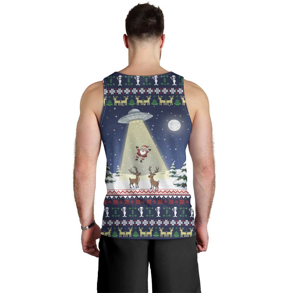 Christmas Alien Pattern with UFO Abduction of Santa Reindeer Snowy Forest Men Tank Top Xmas Holiday Patterns - Wonder Print Shop