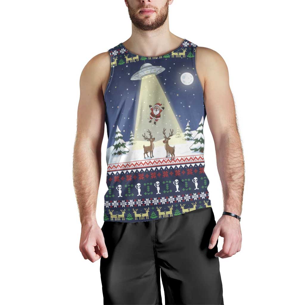 Christmas Alien Pattern with UFO Abduction of Santa Reindeer Snowy Forest Men Tank Top Xmas Holiday Patterns - Wonder Print Shop