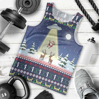 Christmas Alien Pattern with UFO Abduction of Santa Reindeer Snowy Forest Men Tank Top Xmas Holiday Patterns - Wonder Print Shop