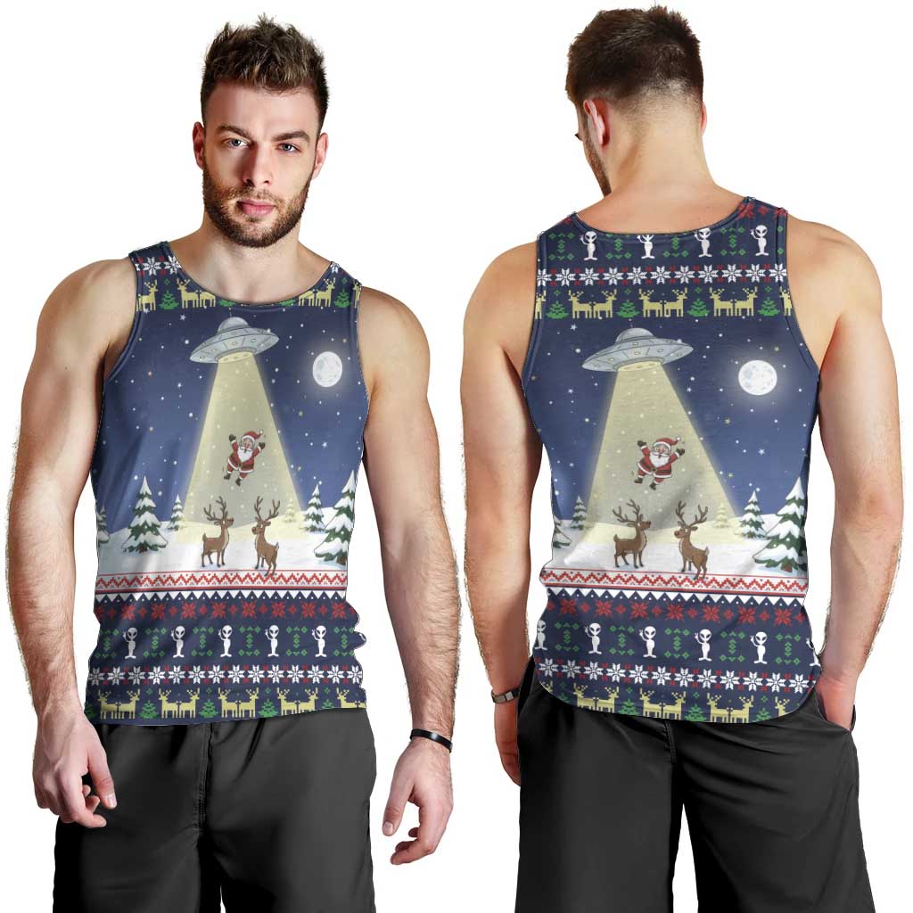 Christmas Alien Pattern with UFO Abduction of Santa Reindeer Snowy Forest Men Tank Top Xmas Holiday Patterns - Wonder Print Shop