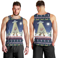 Christmas Alien Pattern with UFO Abduction of Santa Reindeer Snowy Forest Men Tank Top Xmas Holiday Patterns - Wonder Print Shop