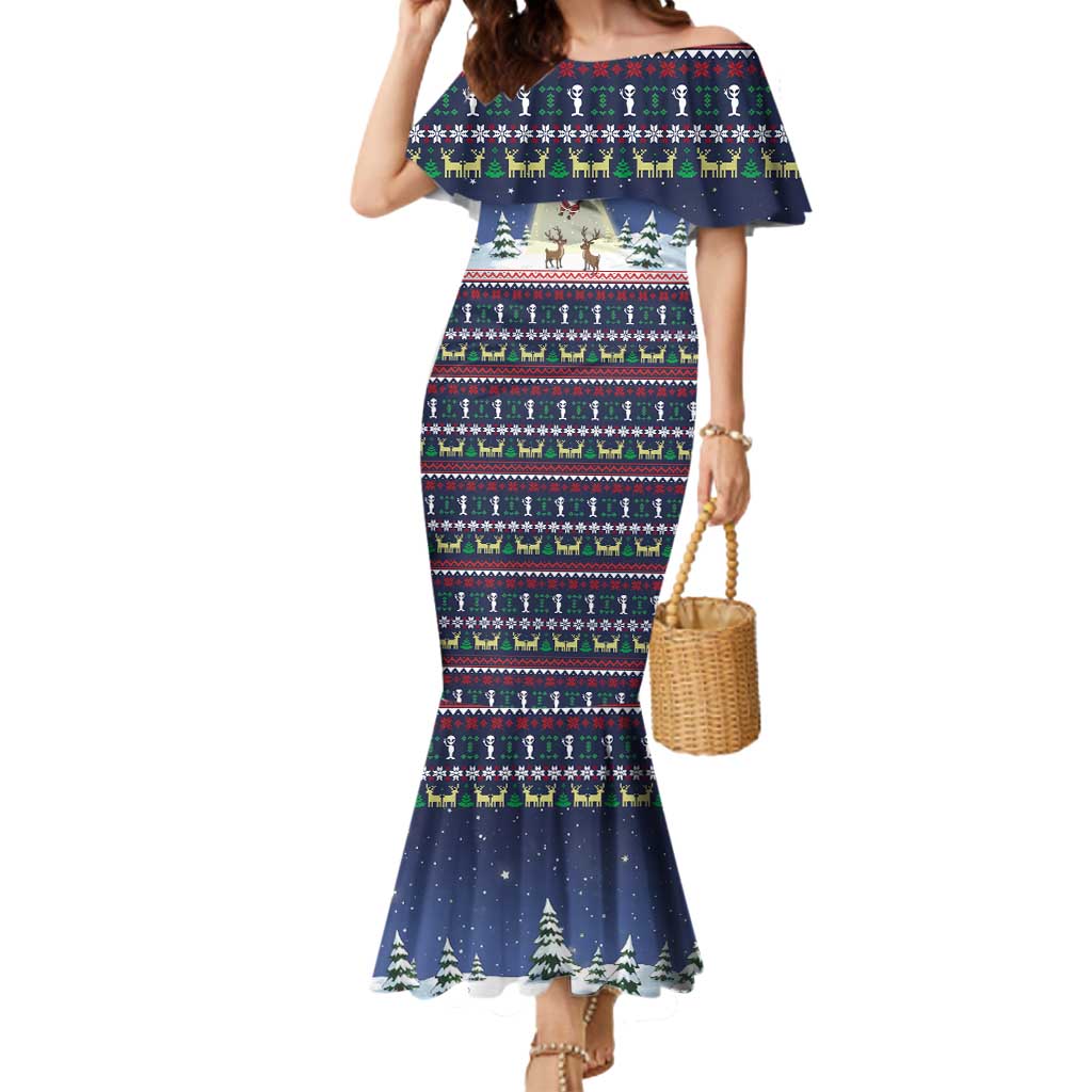Christmas Alien Pattern with UFO Abduction of Santa Reindeer Snowy Forest Mermaid Dress Xmas Holiday Patterns - Wonder Print Shop