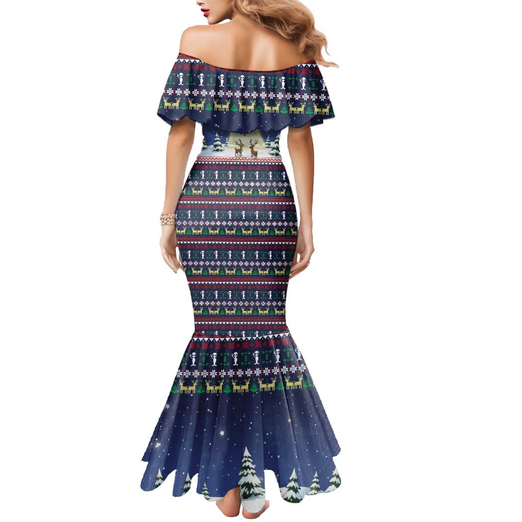 Christmas Alien Pattern with UFO Abduction of Santa Reindeer Snowy Forest Mermaid Dress Xmas Holiday Patterns - Wonder Print Shop