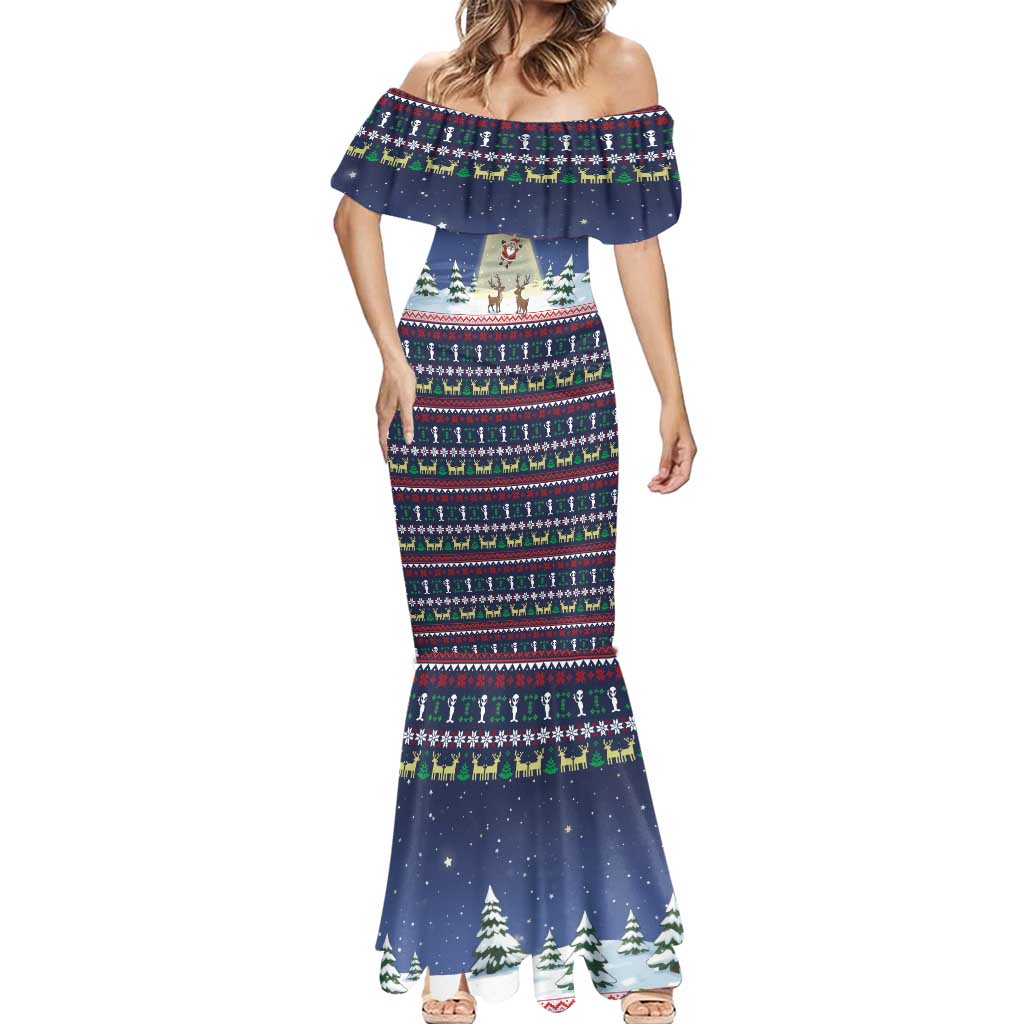 Christmas Alien Pattern with UFO Abduction of Santa Reindeer Snowy Forest Mermaid Dress Xmas Holiday Patterns - Wonder Print Shop