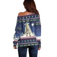Christmas Alien Pattern with UFO Abduction of Santa Reindeer Snowy Forest Off Shoulder Sweater Xmas Holiday Patterns - Wonder Print Shop