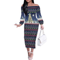 Christmas Alien Pattern with UFO Abduction of Santa Reindeer Snowy Forest Off The Shoulder Long Sleeve Dress Xmas Holiday Patterns - Wonder Print Shop