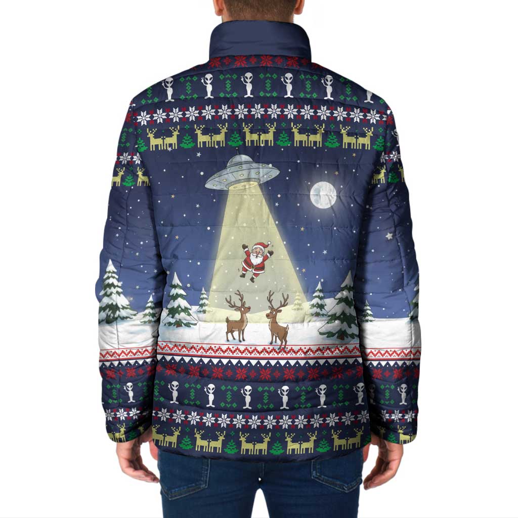 Christmas Alien Pattern with UFO Abduction of Santa Reindeer Snowy Forest Padded Jacket Xmas Holiday Patterns - Wonder Print Shop