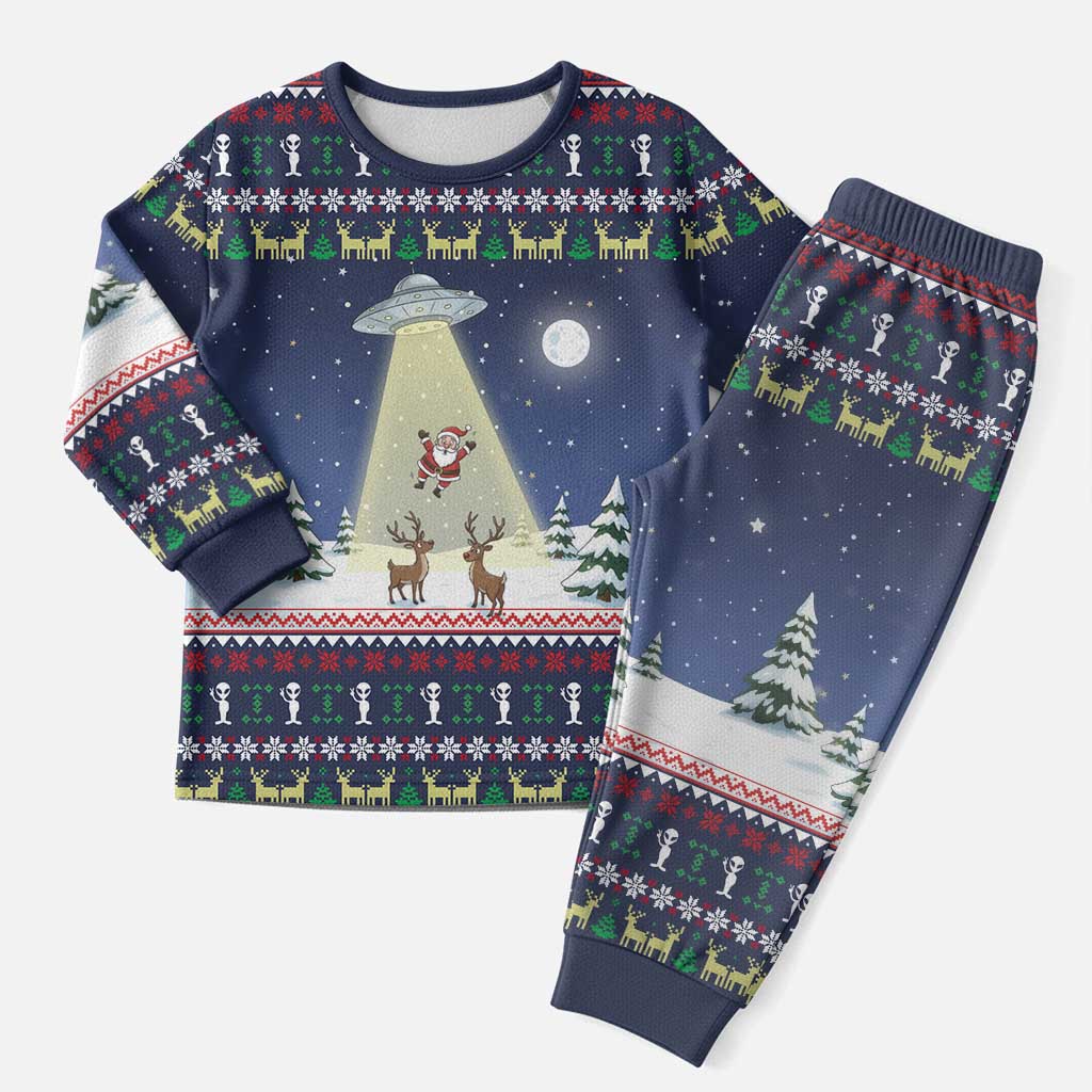 Christmas Alien Pattern with UFO Abduction of Santa Reindeer Snowy Forest Christmas Pajama Set Xmas Holiday Patterns - Wonder Print Shop