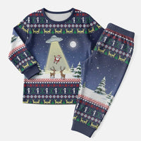 Christmas Alien Pattern with UFO Abduction of Santa Reindeer Snowy Forest Christmas Pajama Set Xmas Holiday Patterns - Wonder Print Shop