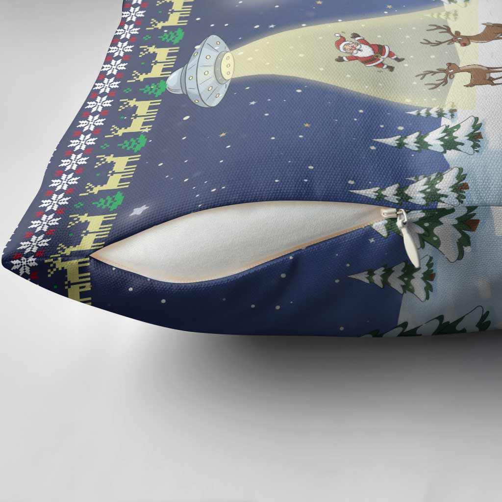 Christmas Alien Pattern with UFO Abduction of Santa Reindeer Snowy Forest Pillow Cover Xmas Holiday Patterns - Wonder Print Shop