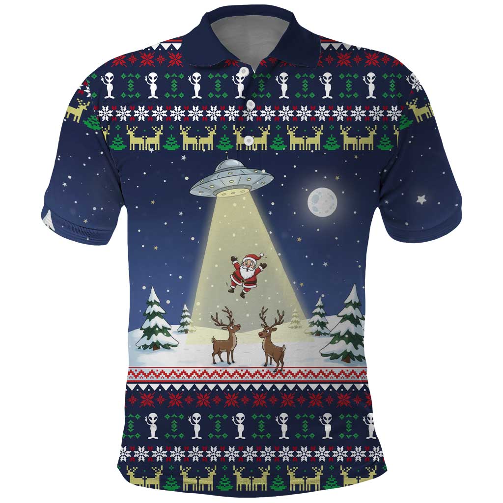 Christmas Alien Pattern with UFO Abduction of Santa Reindeer Snowy Forest Polo Shirt Xmas Holiday Patterns - Wonder Print Shop