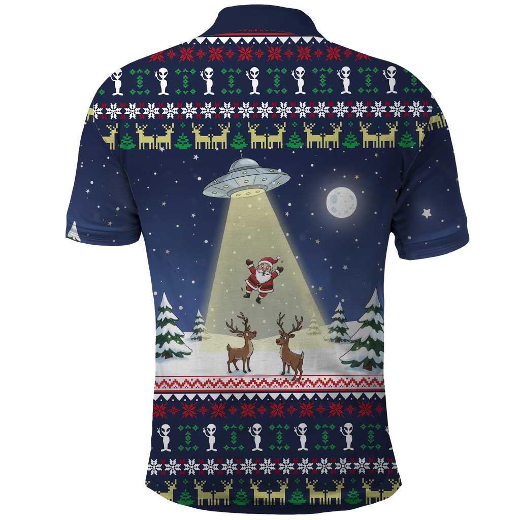 Christmas Alien Pattern with UFO Abduction of Santa Reindeer Snowy Forest Polo Shirt Xmas Holiday Patterns - Wonder Print Shop