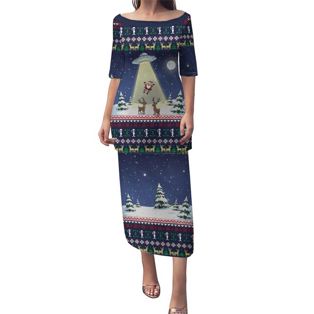 Christmas Alien Pattern with UFO Abduction of Santa Reindeer Snowy Forest Puletasi Xmas Holiday Patterns - Wonder Print Shop