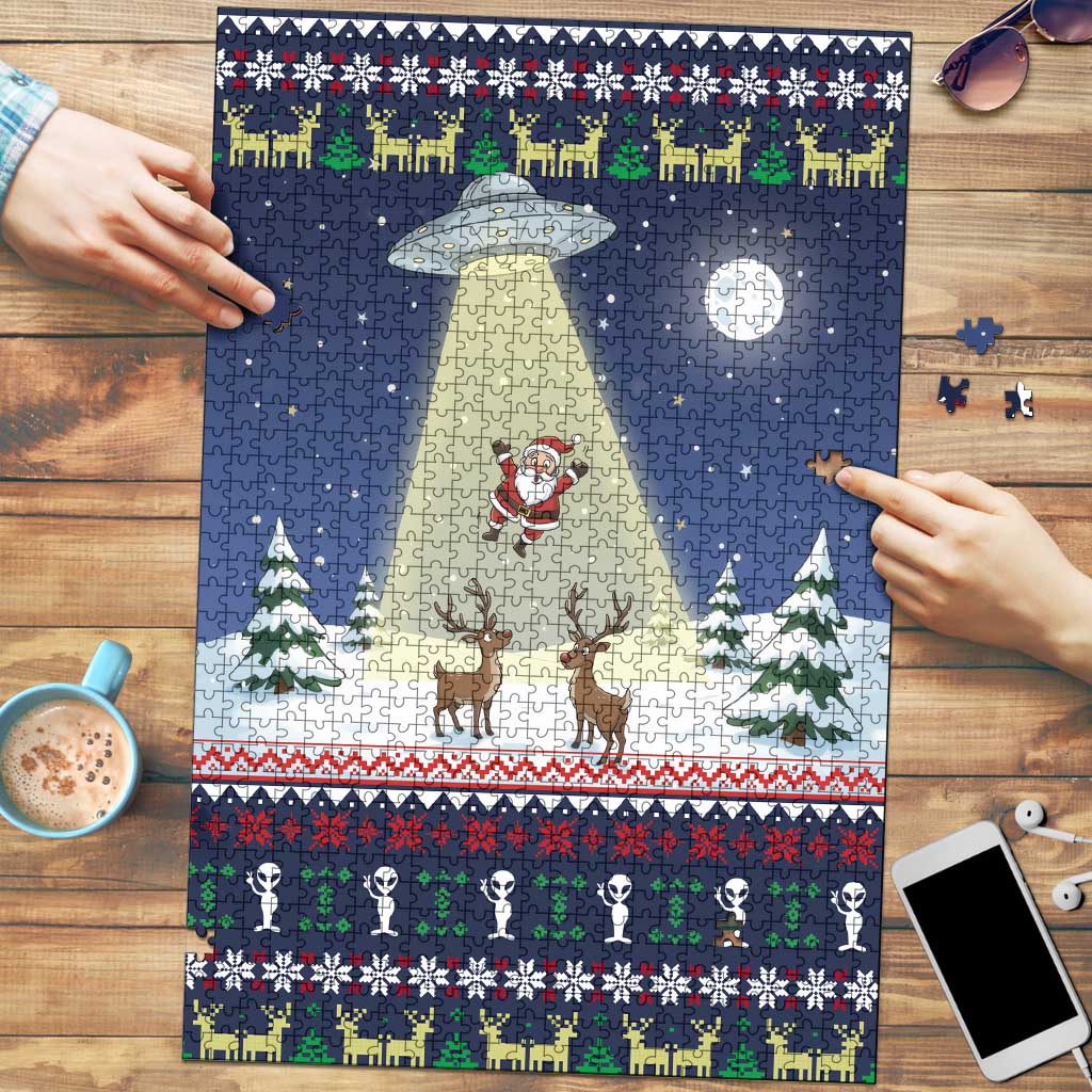 Christmas Alien Pattern with UFO Abduction of Santa Reindeer Snowy Forest Puzzle Xmas Holiday Patterns - Wonder Print Shop