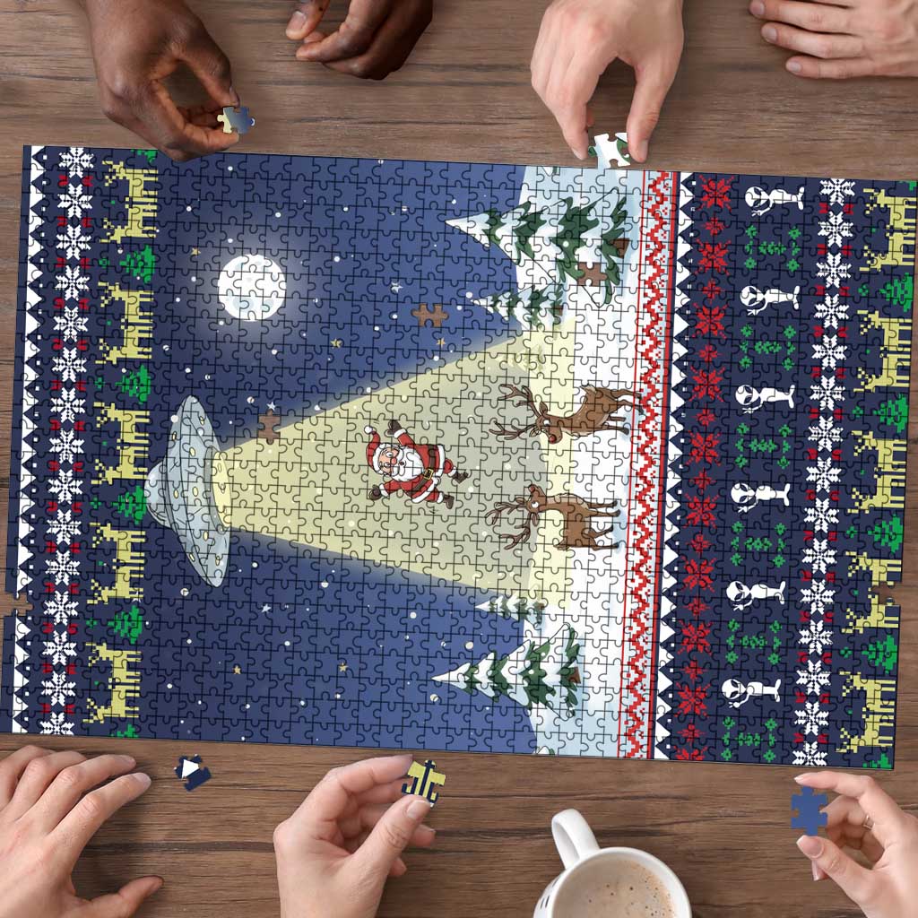 Christmas Alien Pattern with UFO Abduction of Santa Reindeer Snowy Forest Puzzle Xmas Holiday Patterns - Wonder Print Shop