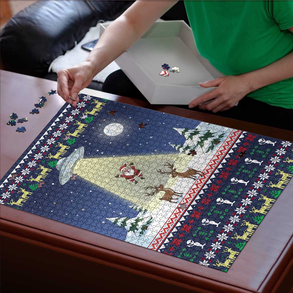 Christmas Alien Pattern with UFO Abduction of Santa Reindeer Snowy Forest Puzzle Xmas Holiday Patterns - Wonder Print Shop
