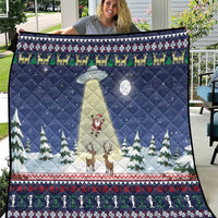 Christmas Alien Pattern with UFO Abduction of Santa Reindeer Snowy Forest Quilt Xmas Holiday Patterns - Wonder Print Shop