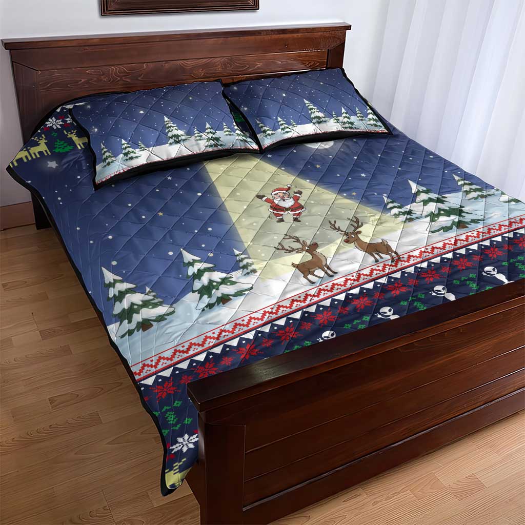 Christmas Alien Pattern with UFO Abduction of Santa Reindeer Snowy Forest Quilt Bed Set Xmas Holiday Patterns - Wonder Print Shop
