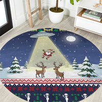 Christmas Alien Pattern with UFO Abduction of Santa Reindeer Snowy Forest Round Carpet Xmas Holiday Patterns - Wonder Print Shop