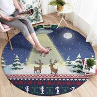 Christmas Alien Pattern with UFO Abduction of Santa Reindeer Snowy Forest Round Carpet Xmas Holiday Patterns - Wonder Print Shop