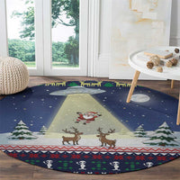 Christmas Alien Pattern with UFO Abduction of Santa Reindeer Snowy Forest Round Carpet Xmas Holiday Patterns - Wonder Print Shop