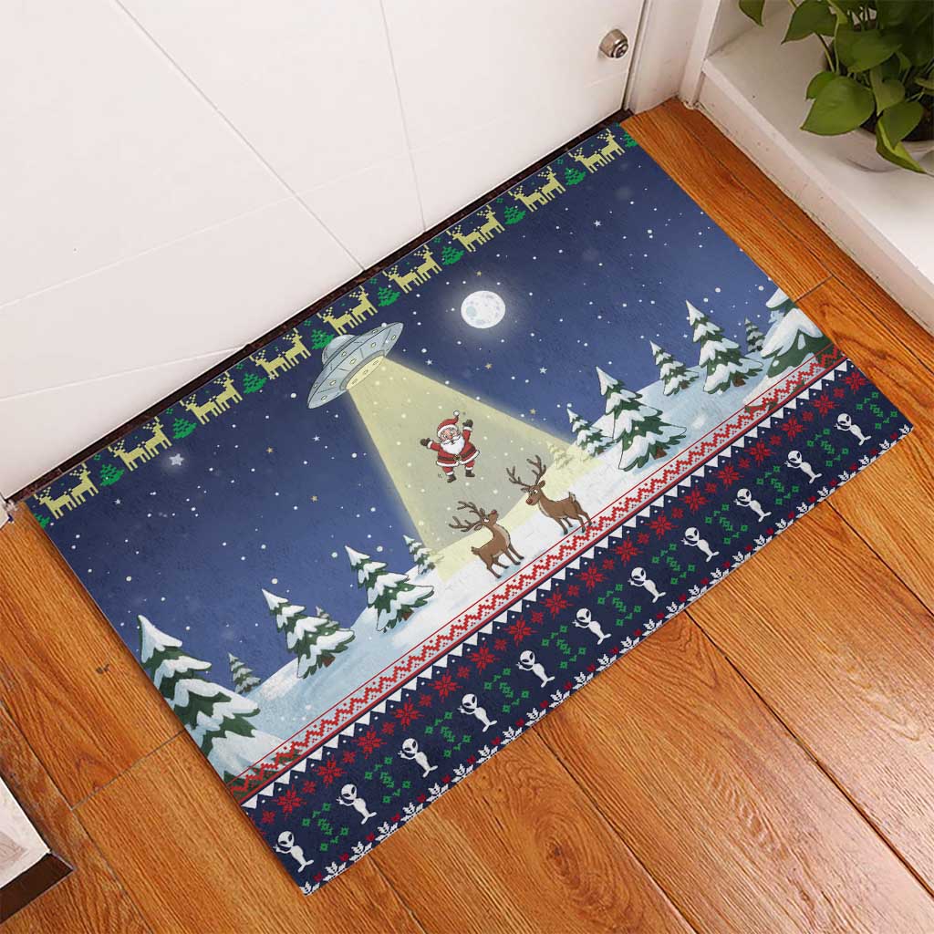 Christmas Alien Pattern with UFO Abduction of Santa Reindeer Snowy Forest Rubber Doormat Xmas Holiday Patterns - Wonder Print Shop