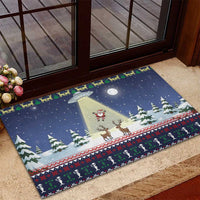 Christmas Alien Pattern with UFO Abduction of Santa Reindeer Snowy Forest Rubber Doormat Xmas Holiday Patterns - Wonder Print Shop
