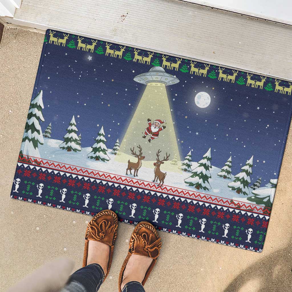 Christmas Alien Pattern with UFO Abduction of Santa Reindeer Snowy Forest Rubber Doormat Xmas Holiday Patterns - Wonder Print Shop