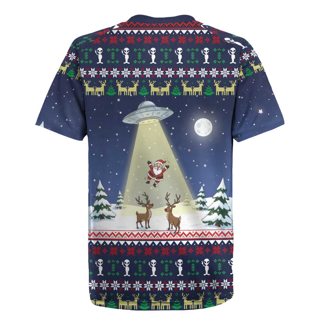 Christmas Alien Pattern with UFO Abduction of Santa Reindeer Snowy Forest Rugby Jersey Xmas Holiday Patterns - Wonder Print Shop
