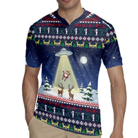 Christmas Alien Pattern with UFO Abduction of Santa Reindeer Snowy Forest Rugby Jersey Xmas Holiday Patterns - Wonder Print Shop
