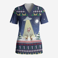 Christmas Alien Pattern with UFO Abduction of Santa Reindeer Snowy Forest Scrub Top Xmas Holiday Patterns - Wonder Print Shop