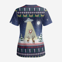 Christmas Alien Pattern with UFO Abduction of Santa Reindeer Snowy Forest Scrub Top Xmas Holiday Patterns - Wonder Print Shop