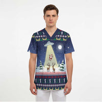 Christmas Alien Pattern with UFO Abduction of Santa Reindeer Snowy Forest Scrub Top Xmas Holiday Patterns - Wonder Print Shop