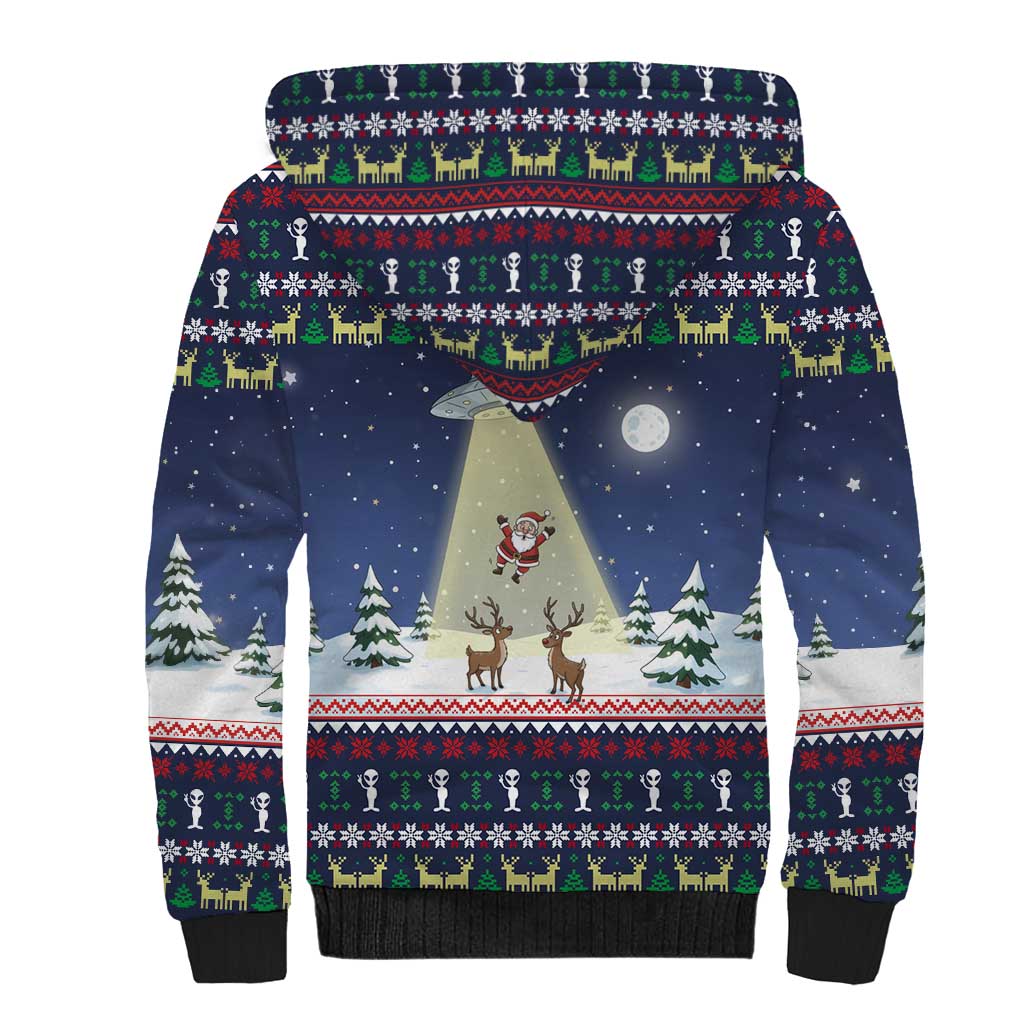Christmas Alien Pattern with UFO Abduction of Santa Reindeer Snowy Forest Sherpa Hoodie Xmas Holiday Patterns - Wonder Print Shop